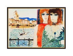 Charles Levier Original Painting Female Portrait Signed Boat Harbor Landscape