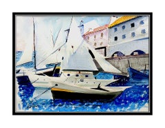 Charles Levier Original PAINTING Seascape Harbor Large SIGNED Authentic Artwork