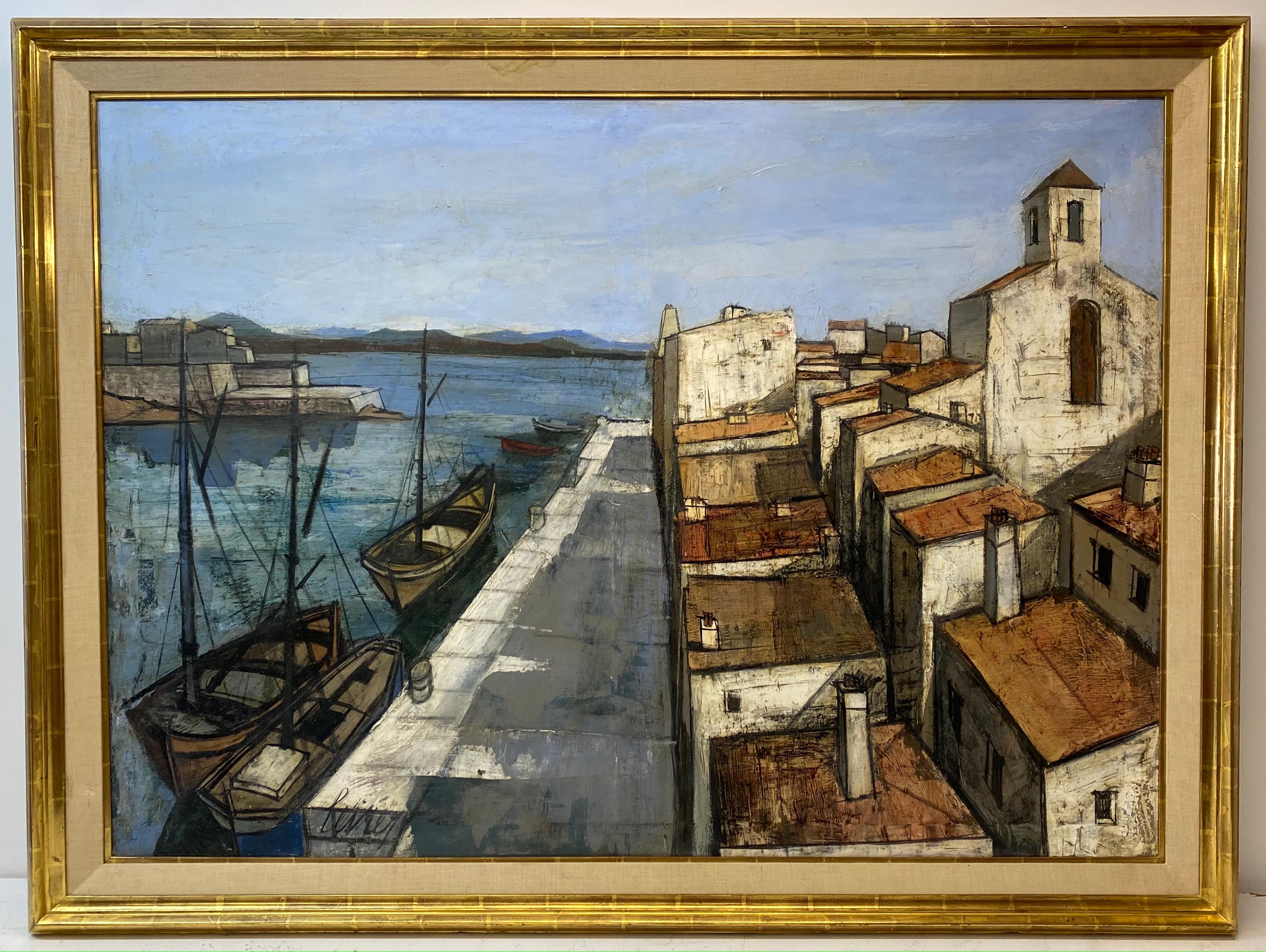Charles Levier "Un Port" Original Oil Painting c.1950
