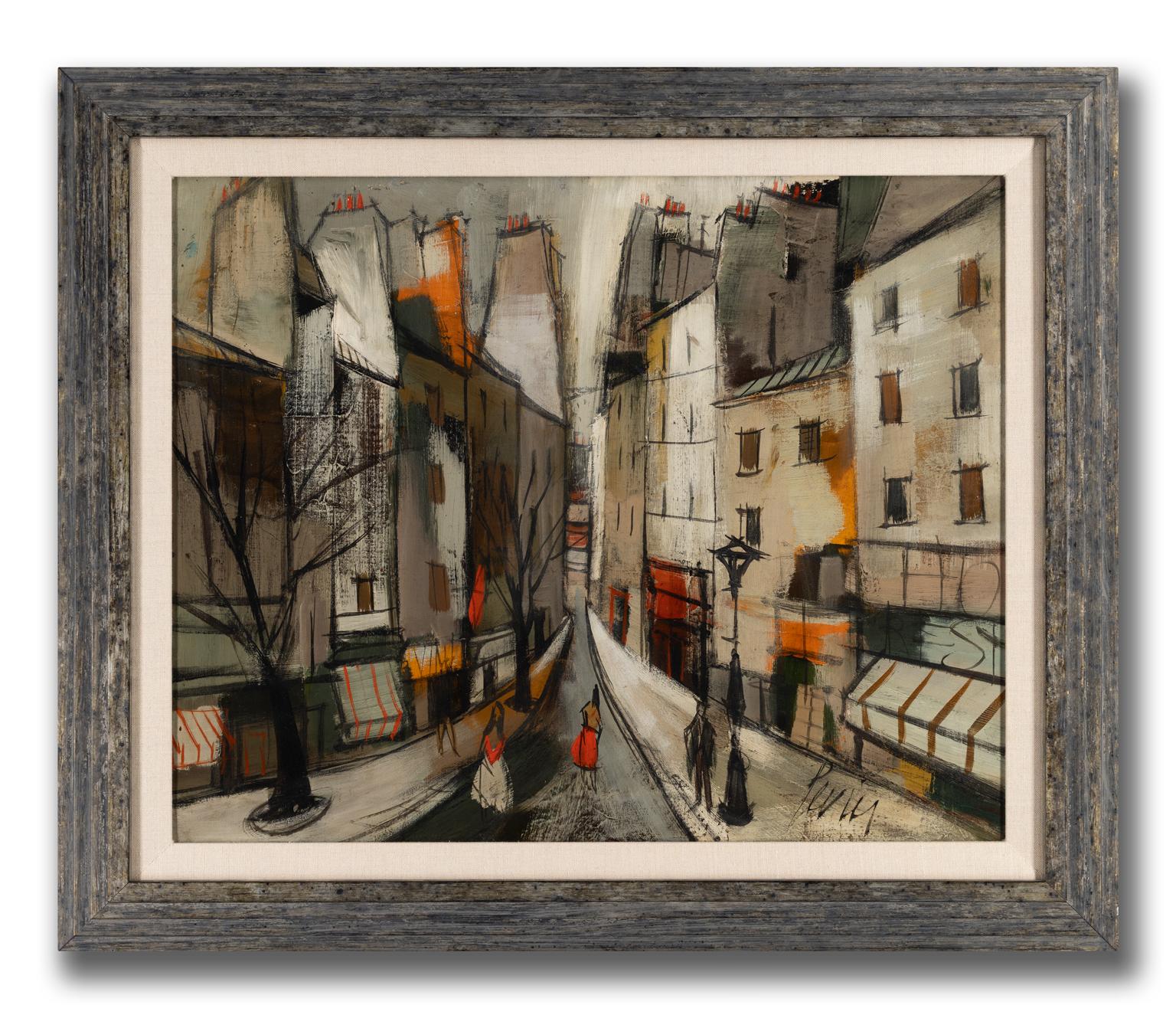 Charles Levier [Une Promenade du Dimanche] Olio firmato, Paesaggio urbano di Parigi, 1955 ca. in vendita 1