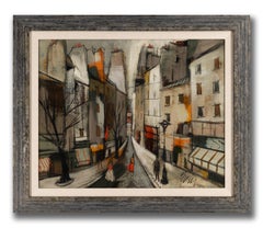 Charles Levier [Une Promenade du Dimanche] Signed Oil, Paris Cityscape, c. 1955