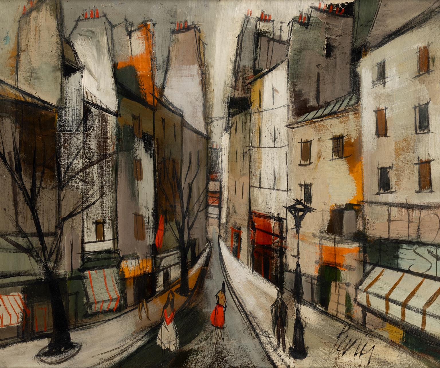 Charles Levier [Une Promenade du Dimanche] Olio firmato, Paesaggio urbano di Parigi, 1955 ca. in vendita 2