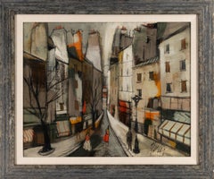 Charles Levier [Une Promenade du Dimanche] Signed Oil, Paris Cityscape, c. 1955