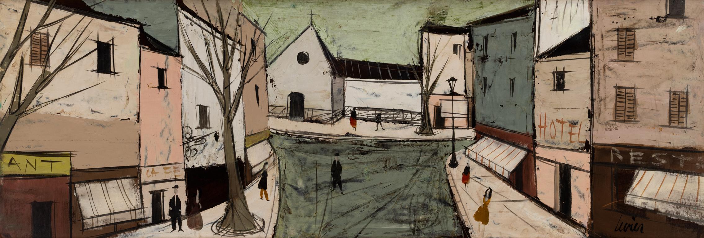 Charles Levier Straßenszene ohne Titel, signiertes Ölgemälde auf Karton, gerahmt um 1960 im Angebot 2