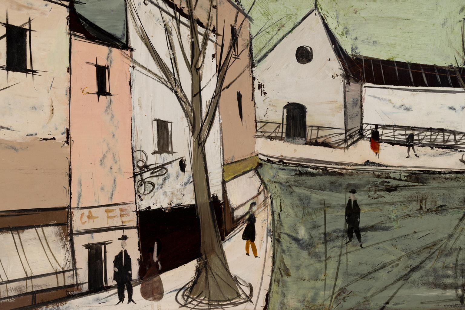 Charles Levier Straßenszene ohne Titel, signiertes Ölgemälde auf Karton, gerahmt um 1960 im Angebot 3