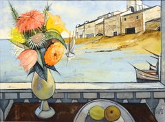 Cubist Still-life of Flowers and Harbor