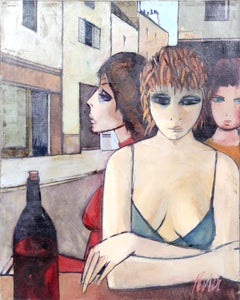 Peinture à l'huile « Femmes au bar » de Charles Levier