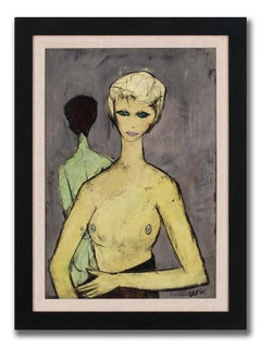 Early Abstract Figurative Oil Painting on Canvas by Charles Levier, Framed