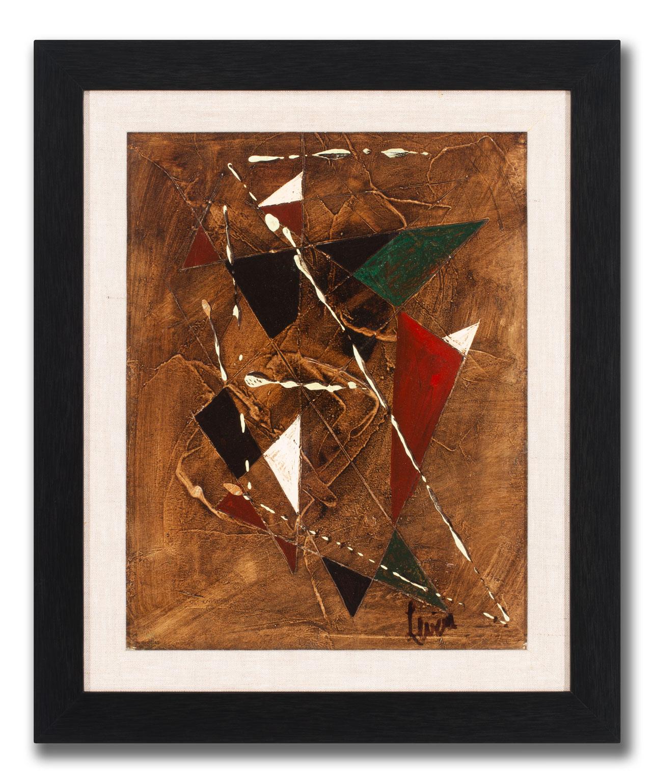 [Géométrique Marron] Abstract Geometric Oil Painting by Charles Levier, Framed 1