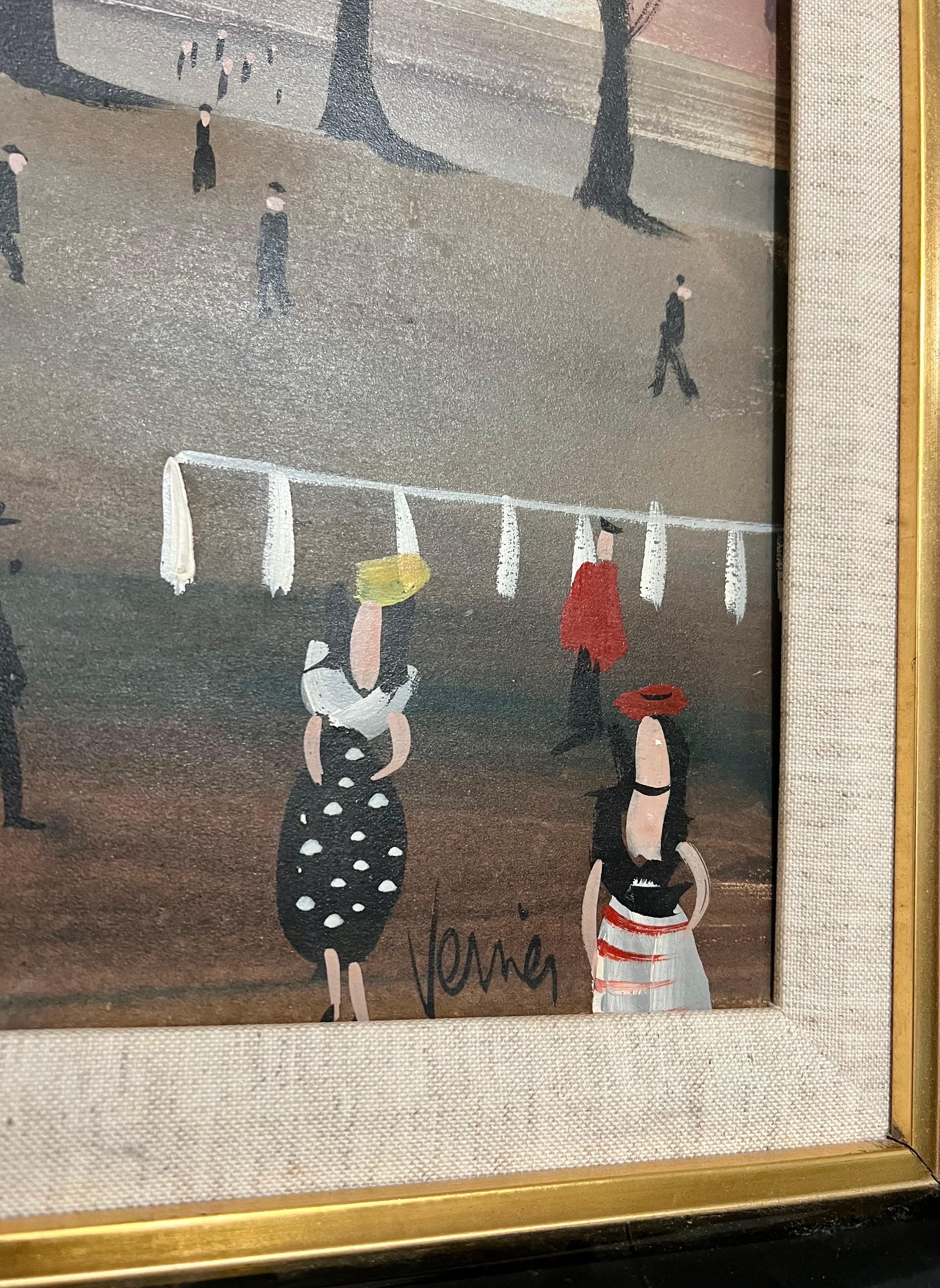Grande dipinto a olio francese modernista con scena di corsa di cavalli Charles Levier 10