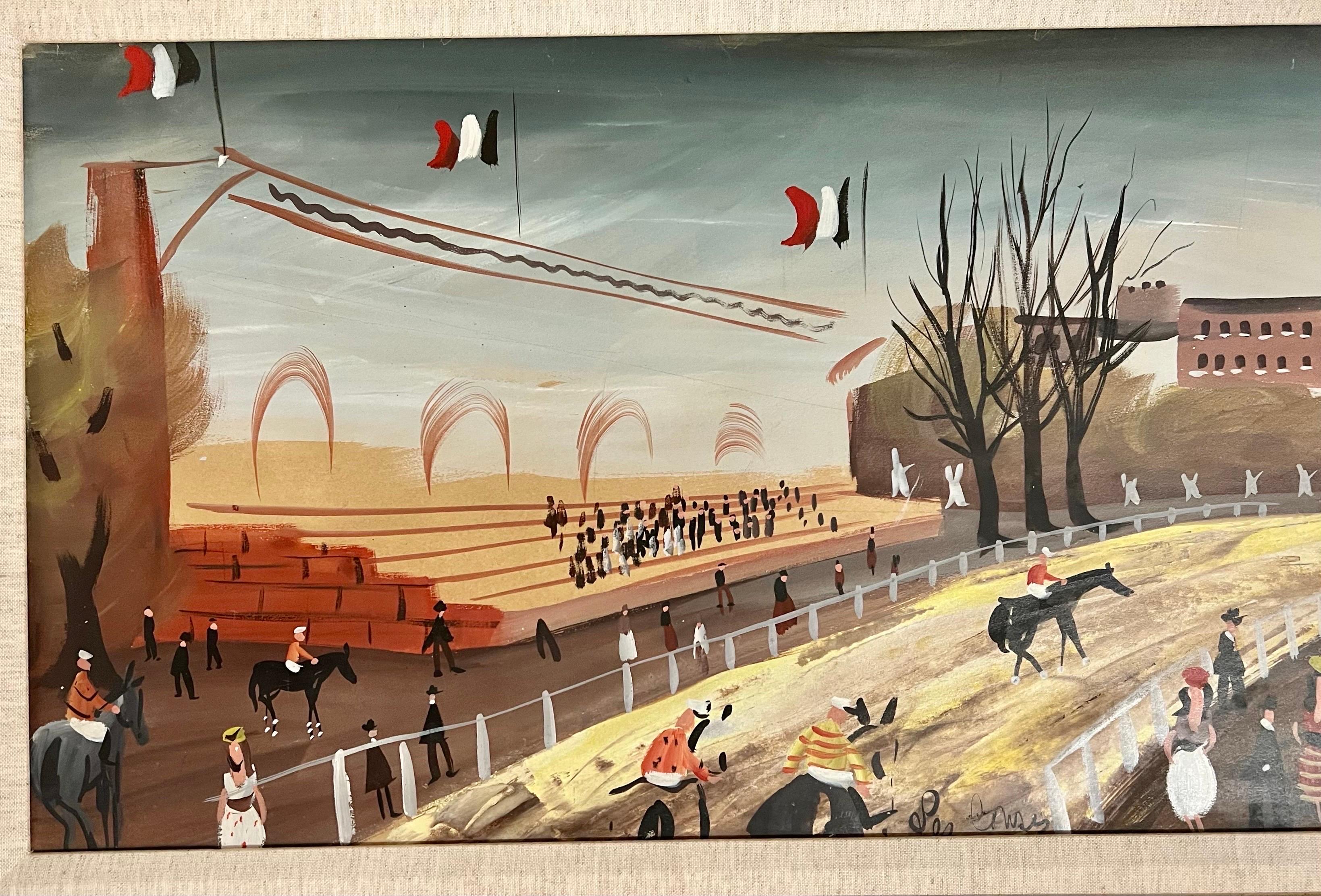 Grande dipinto a olio francese modernista con scena di corsa di cavalli Charles Levier 3