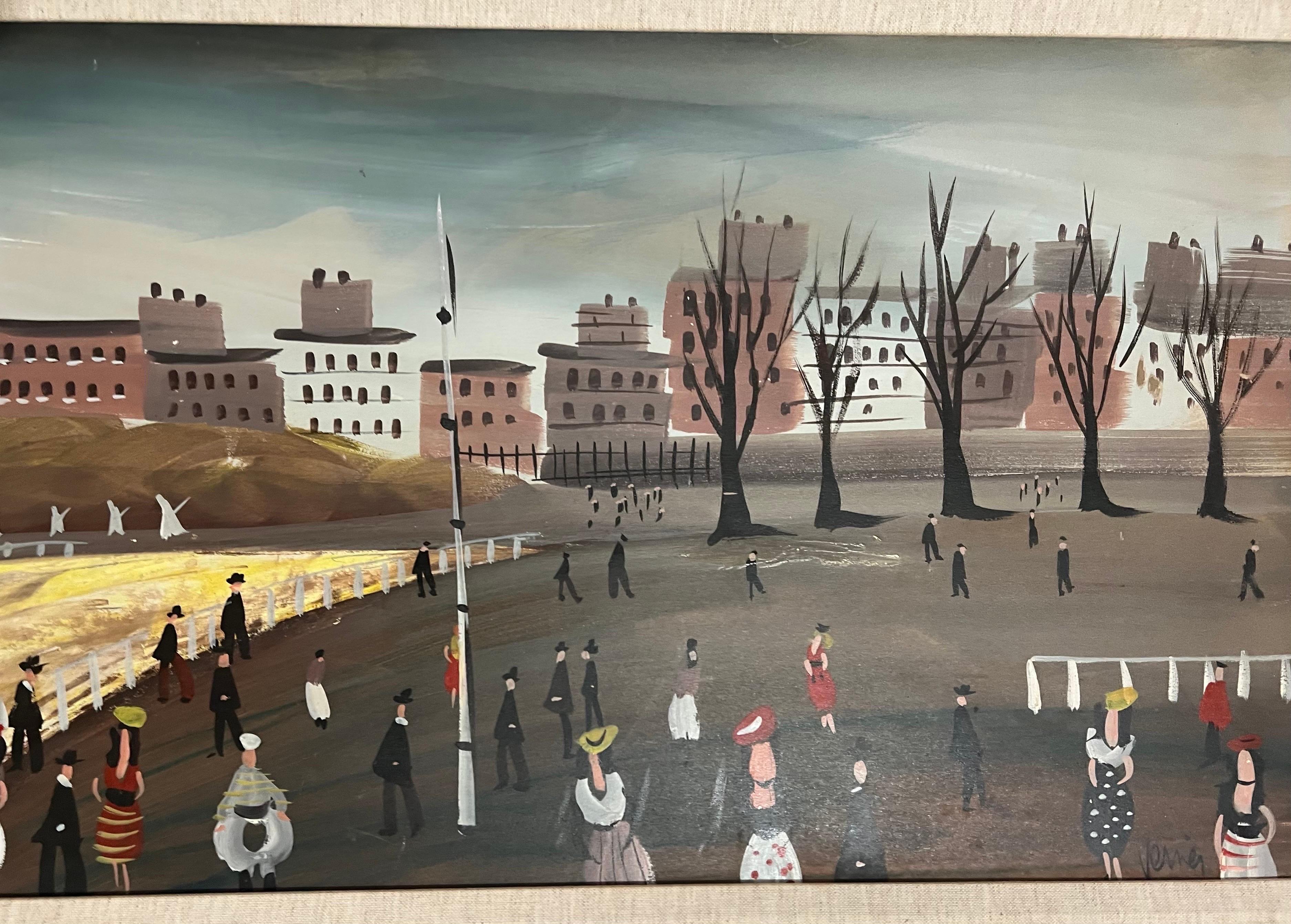Grande dipinto a olio francese modernista con scena di corsa di cavalli Charles Levier 5