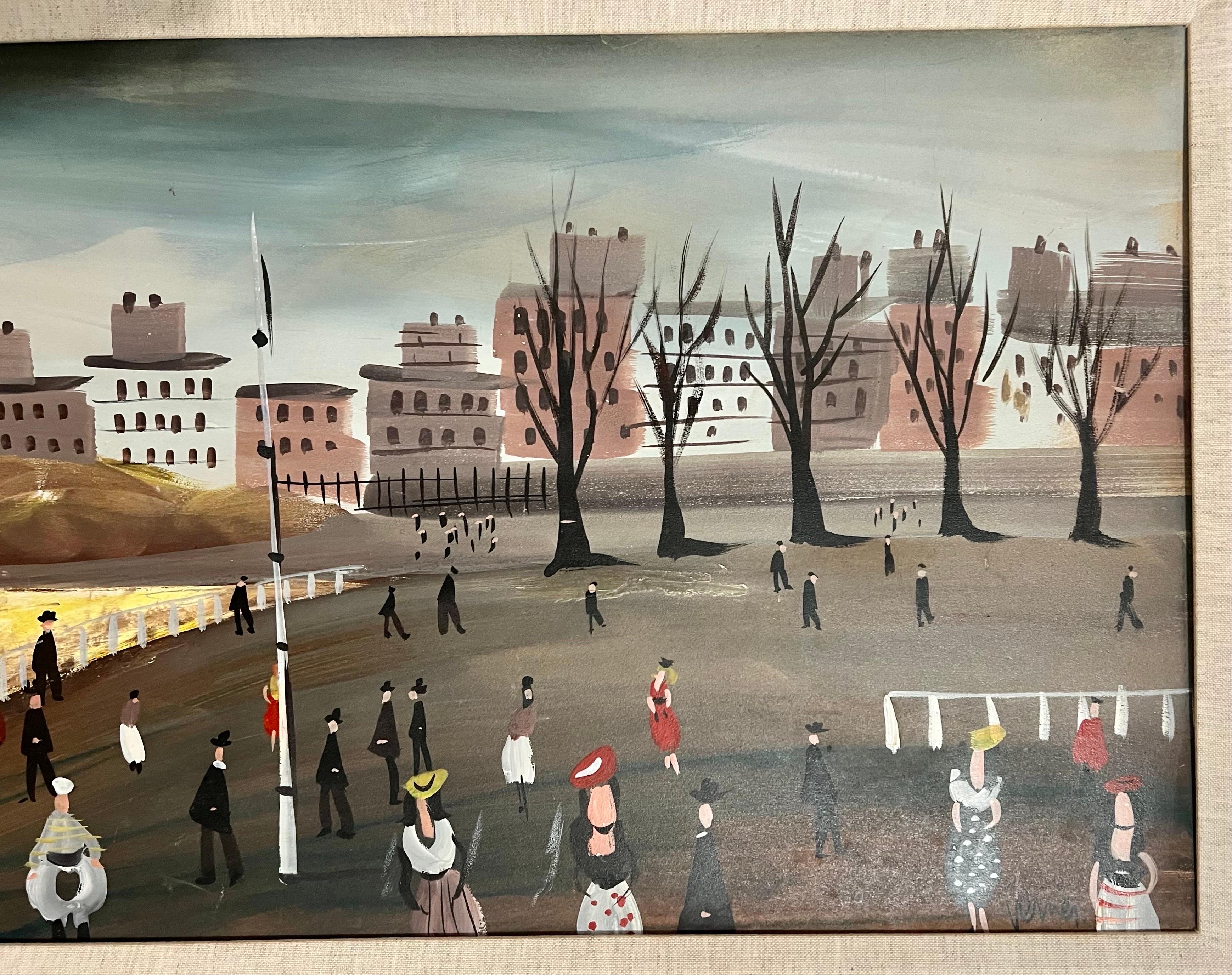 Grande dipinto a olio francese modernista con scena di corsa di cavalli Charles Levier 6