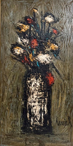 Grande vaso di fiori modernista francese Charles Levier Paris, pittura ad olio floreale