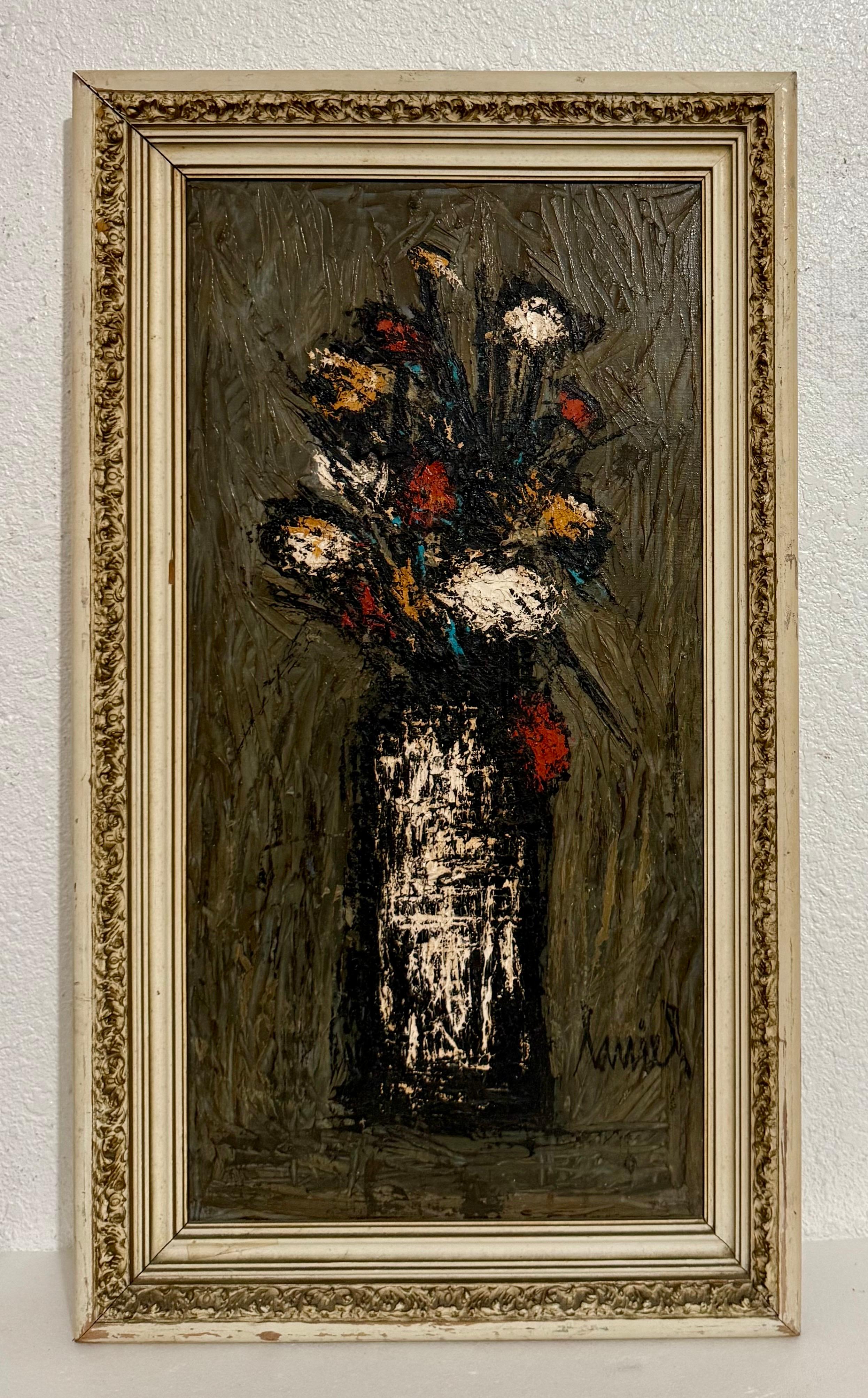 Große Französisch Modernist Vase von Blumen Charles Levier Paris Floral Ölgemälde im Angebot 4