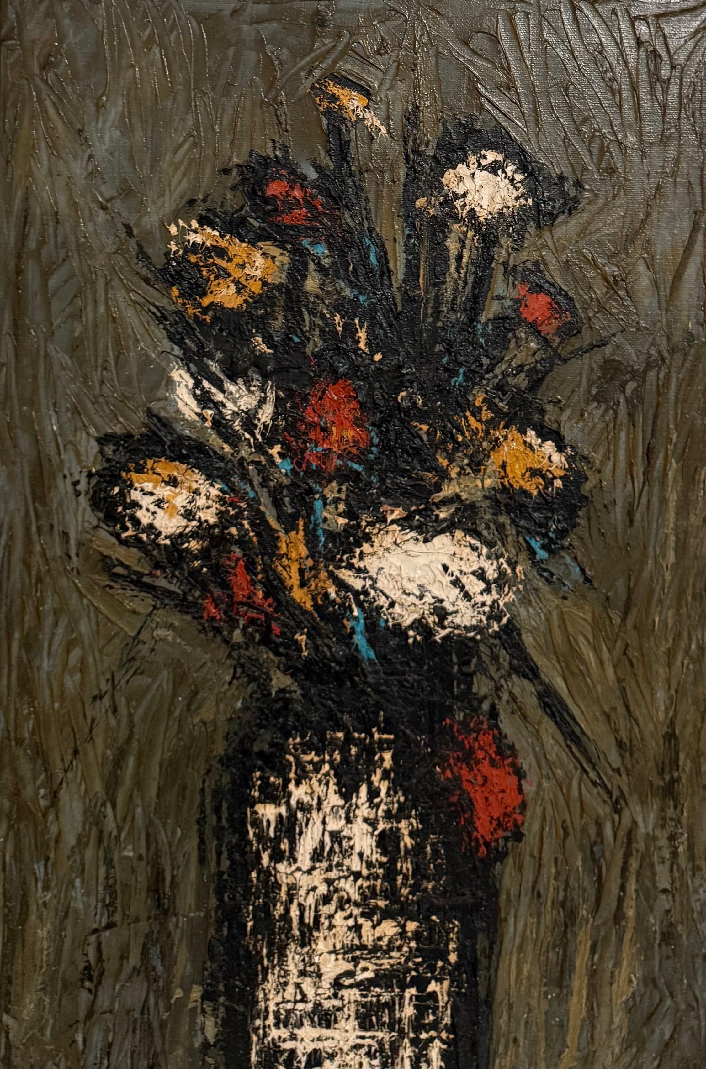 Große Französisch Modernist Vase von Blumen Charles Levier Paris Floral Ölgemälde im Angebot 5