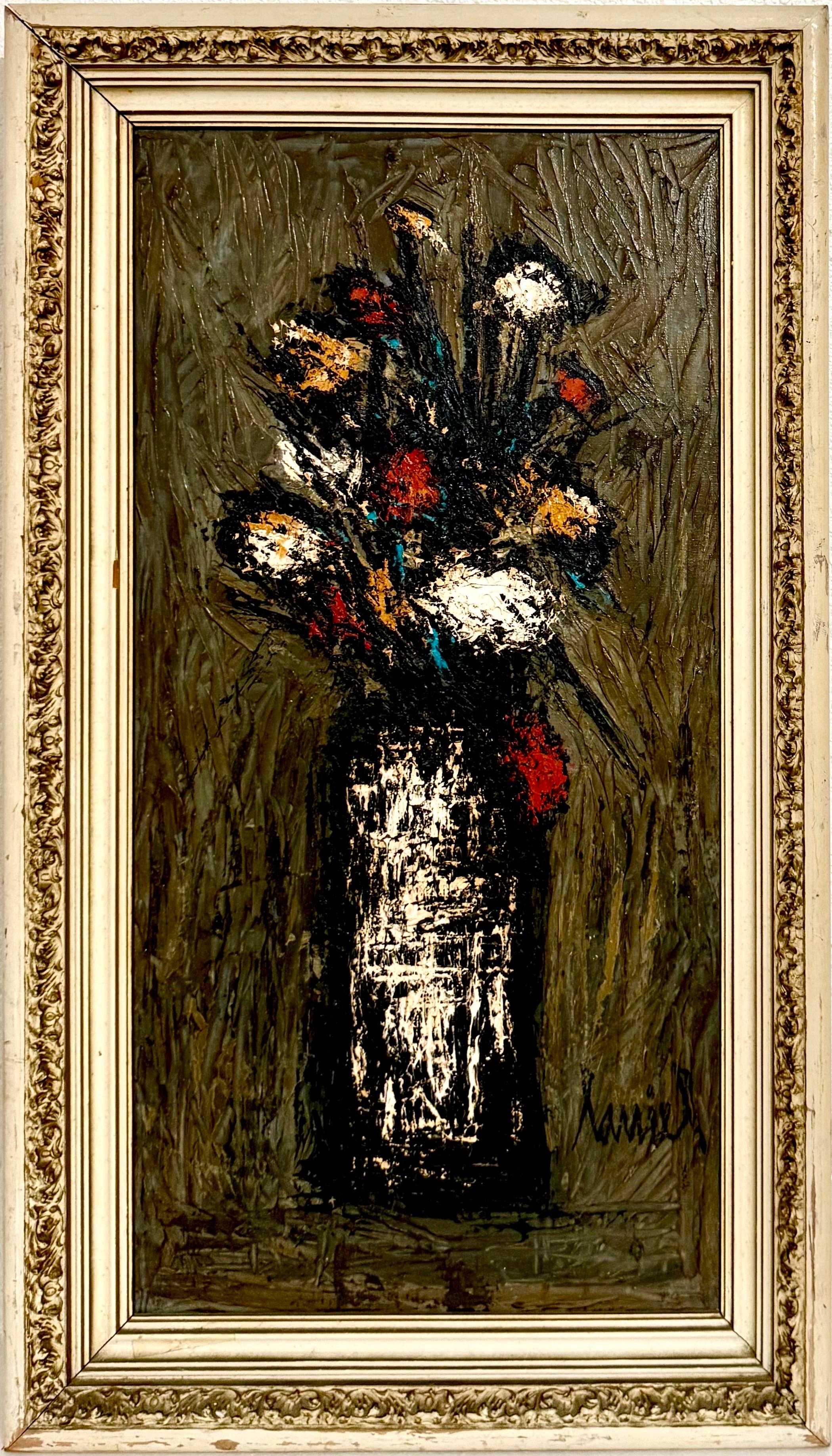 Large French Modernist Vase of Flowers Charles Levier Paris Floral Oil Painting