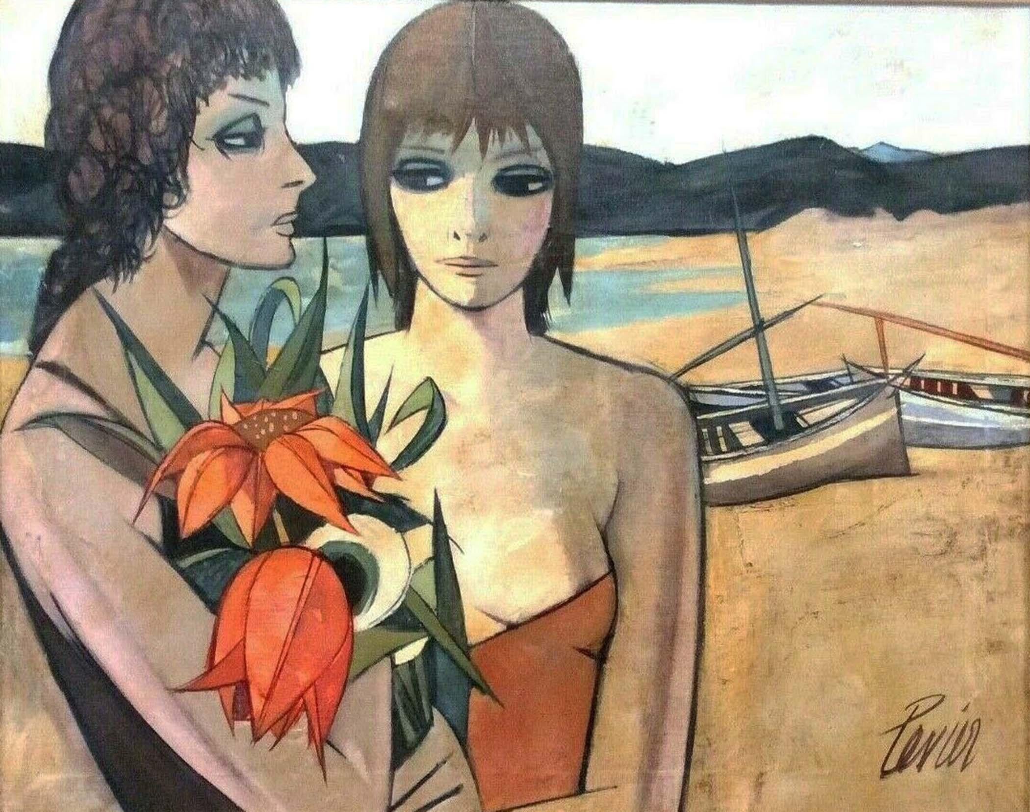 Charles Levier Figurative Painting - Les Femmes Sur La Plage