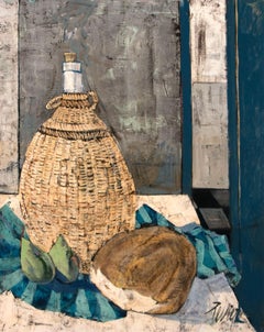 "Pain et Vin" Framed Original Still Life Oil Painting by Charles Levier