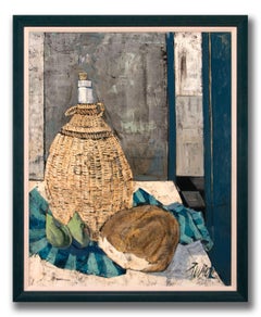 "Pain et Vin" Framed Original Still Life Oil Painting by Charles Levier