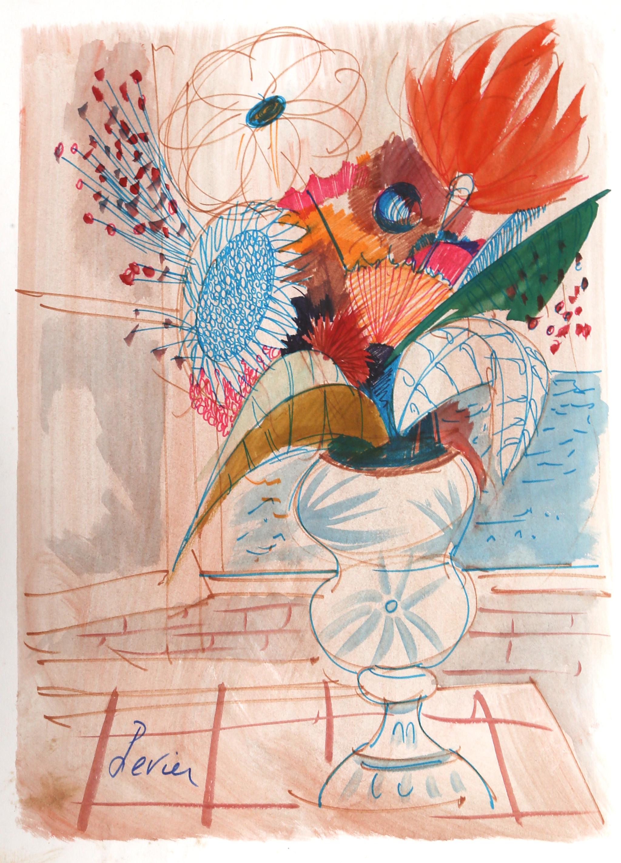 Artist: Charles Levier, French (1920 - 2003)
Title: Pink Vase
Year: circa 1970
Medium: Watercolor on paper, signed l.l.
Size: 16 x 11 inches
Paper Size: 25 x 19.5 in. (63.5 x 49.53 cm)