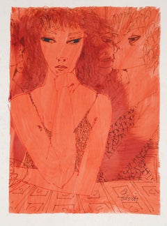 Red Lady, Watercolor Painting by Charles Levier