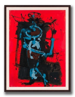 [Rouge Abstrait] Figurative Abstract Oil Painting by Charles Levier, Framed