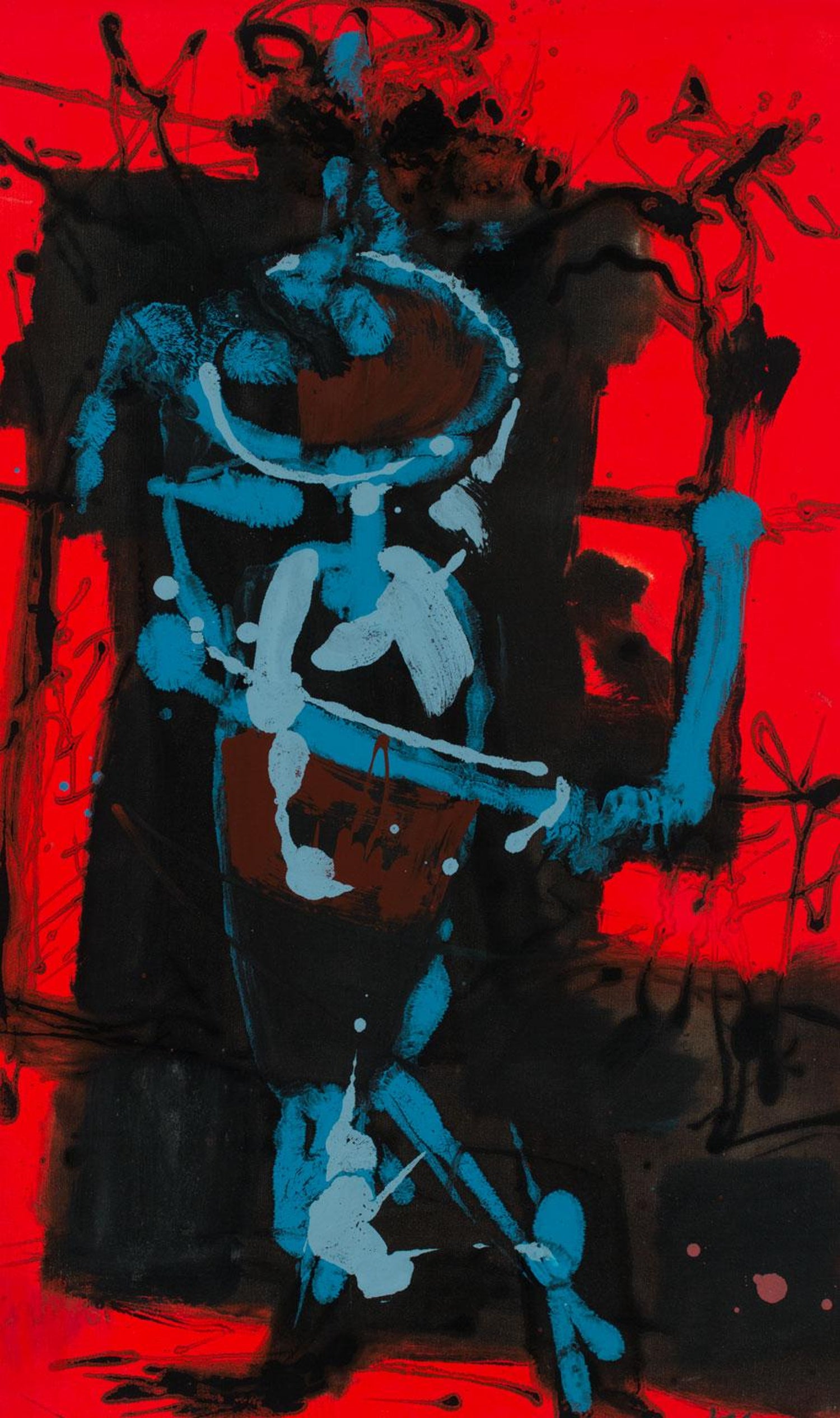Charles Levier Rouge Abstrait Framed Figurative Abstract Oil