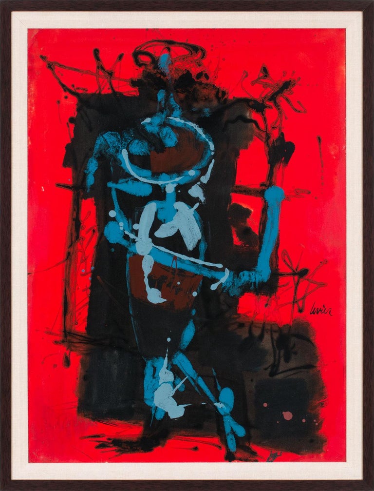 Charles Levier Rouge Abstrait Framed Figurative Abstract Oil