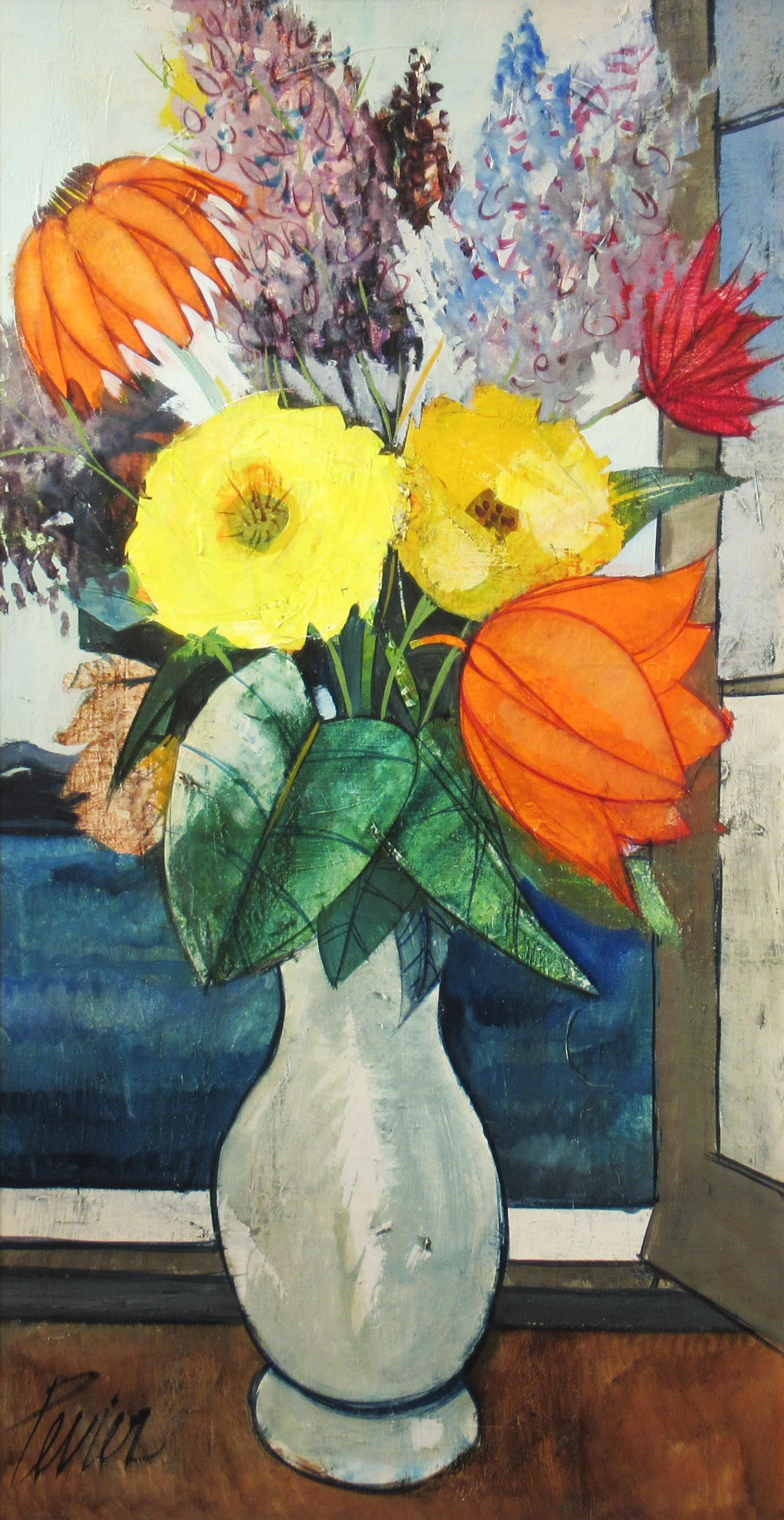 Natura morta di fiori in un vaso - Painting di Charles Levier