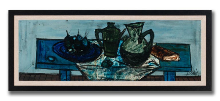 [Table Bleue] Abstract Still Life Oil Painting by Charles Levier, Framed For Sale 1