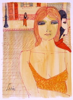 Yellow Lady, Watercolor Painting by Charles Levier