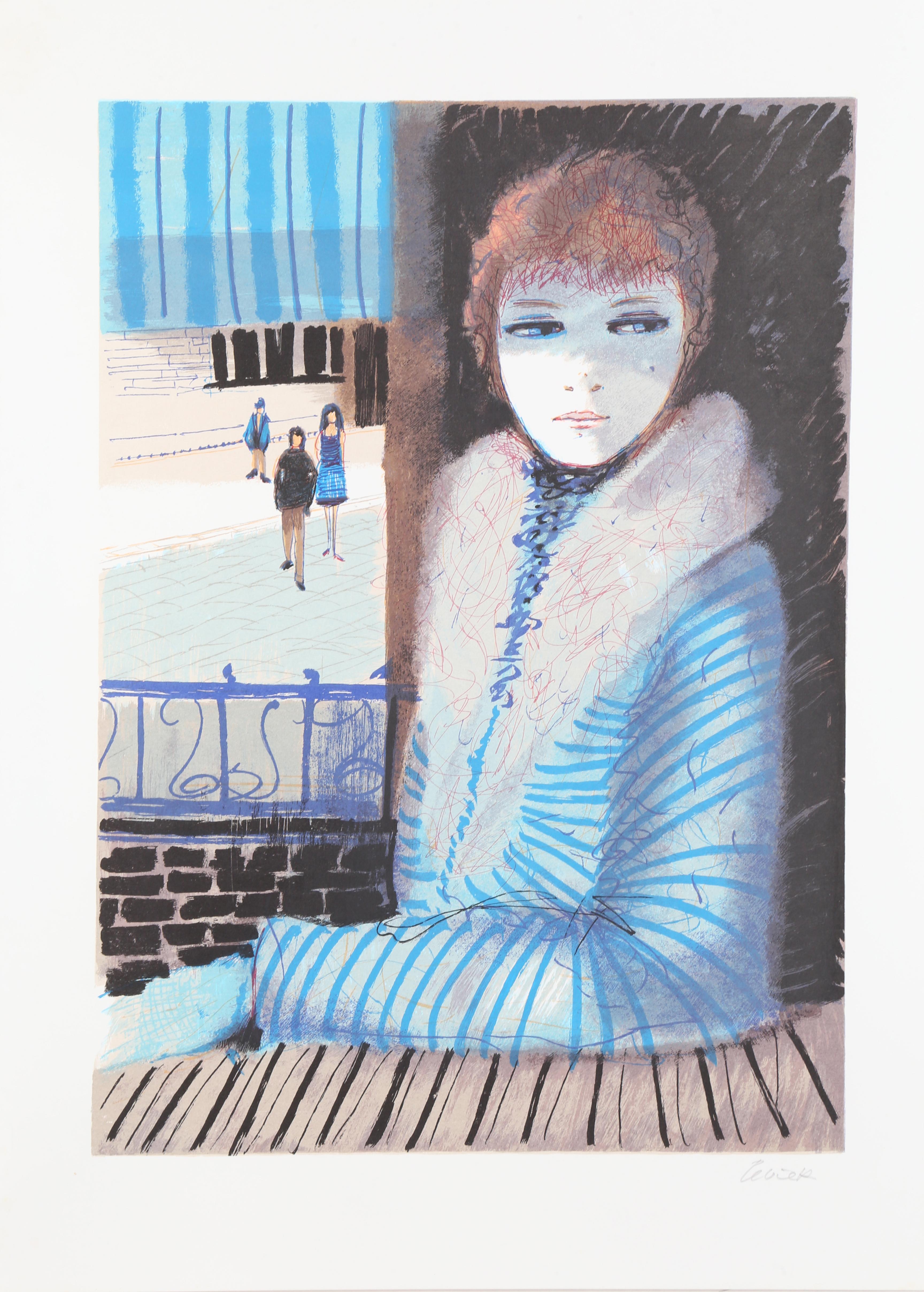 Girl in Blue, Lithograph by Charles Levier