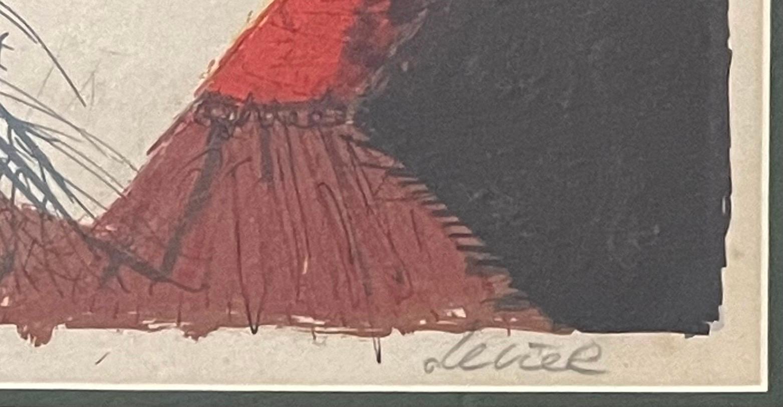 Grande scène de rue moderniste à Paris Wine Shop Montmartre Cafe Ladies  Lithographie - Marron Portrait Painting par Charles Levier