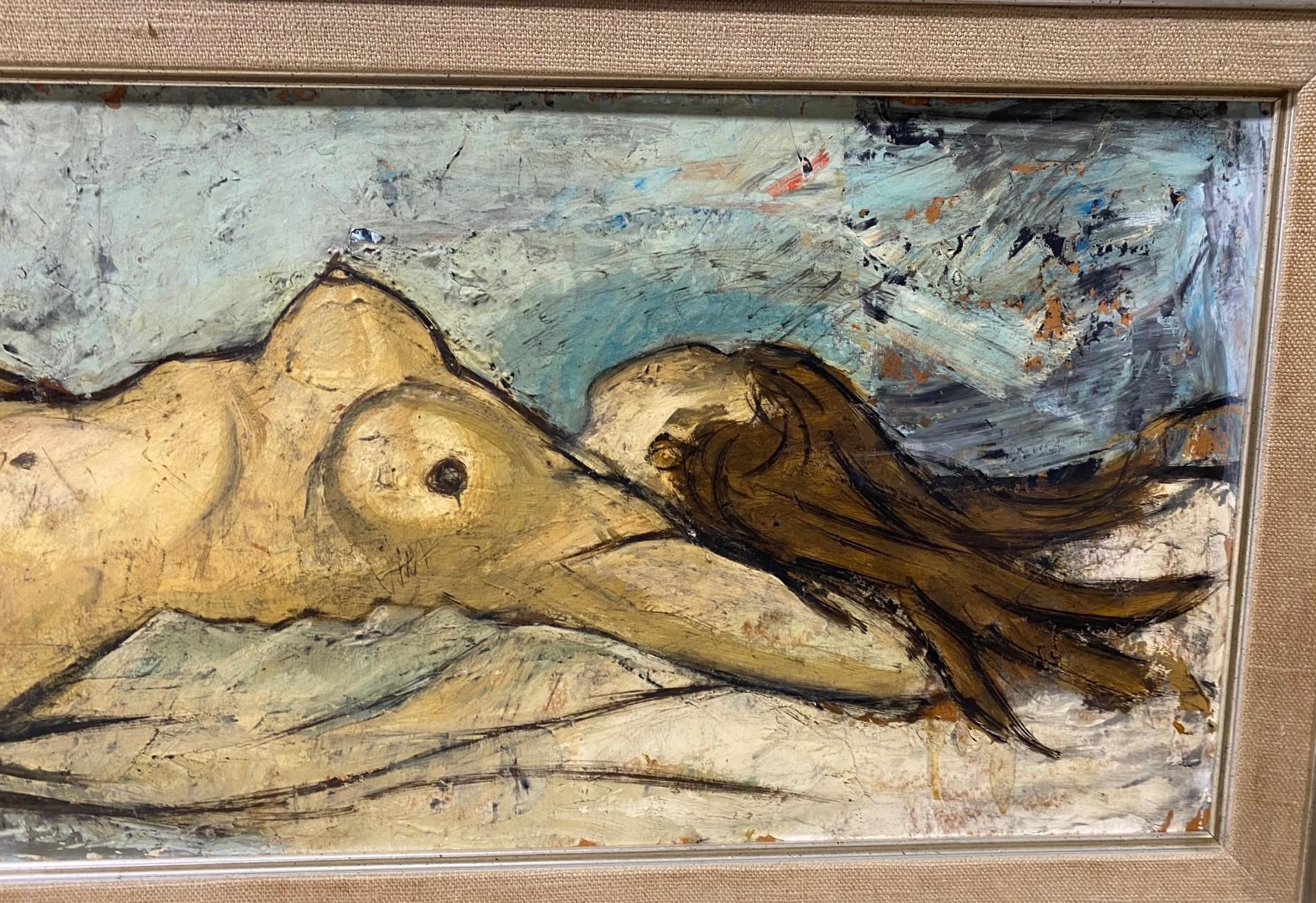 Français Charles Levier, grande peinture française moderne du milieu du siècle dernier, nu couché en vente