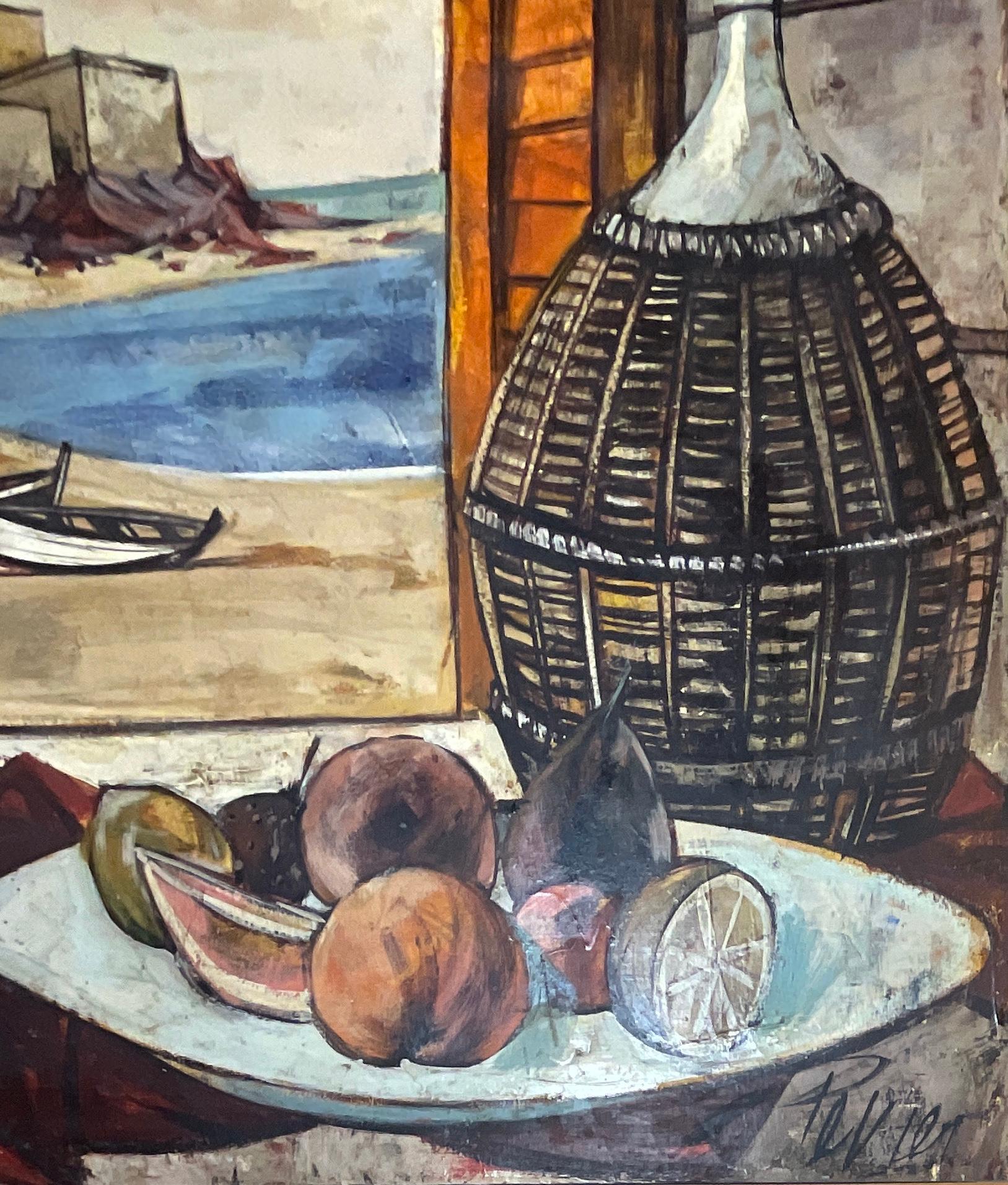 Mid-Century Modern Charles Levier Still Life Oil on Canvas Painting For Sale