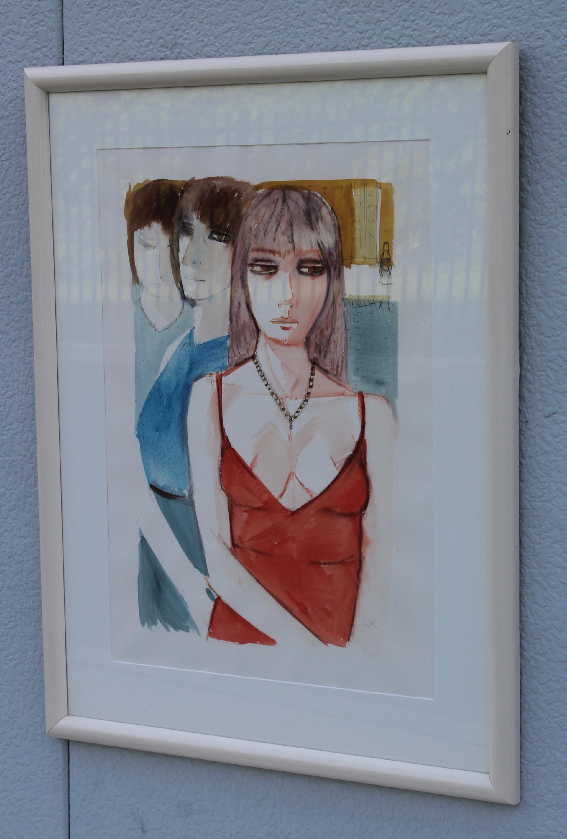 1960s watercolor painting by French artist Charles Levier (1920-2003), in vintage original condition with minor wear and patina due to age and use.

Artwork measurements width 18