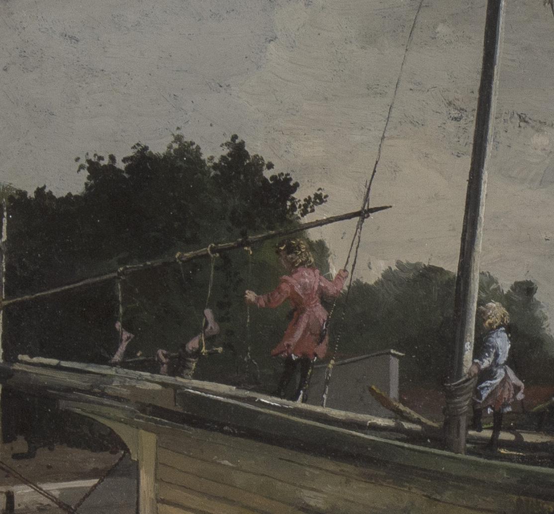 Kinder beim Spielen auf einem Boot, wahrscheinlich in der Nähe von New York/Brooklyn/Flatbush, ca. 1895 im Angebot 1