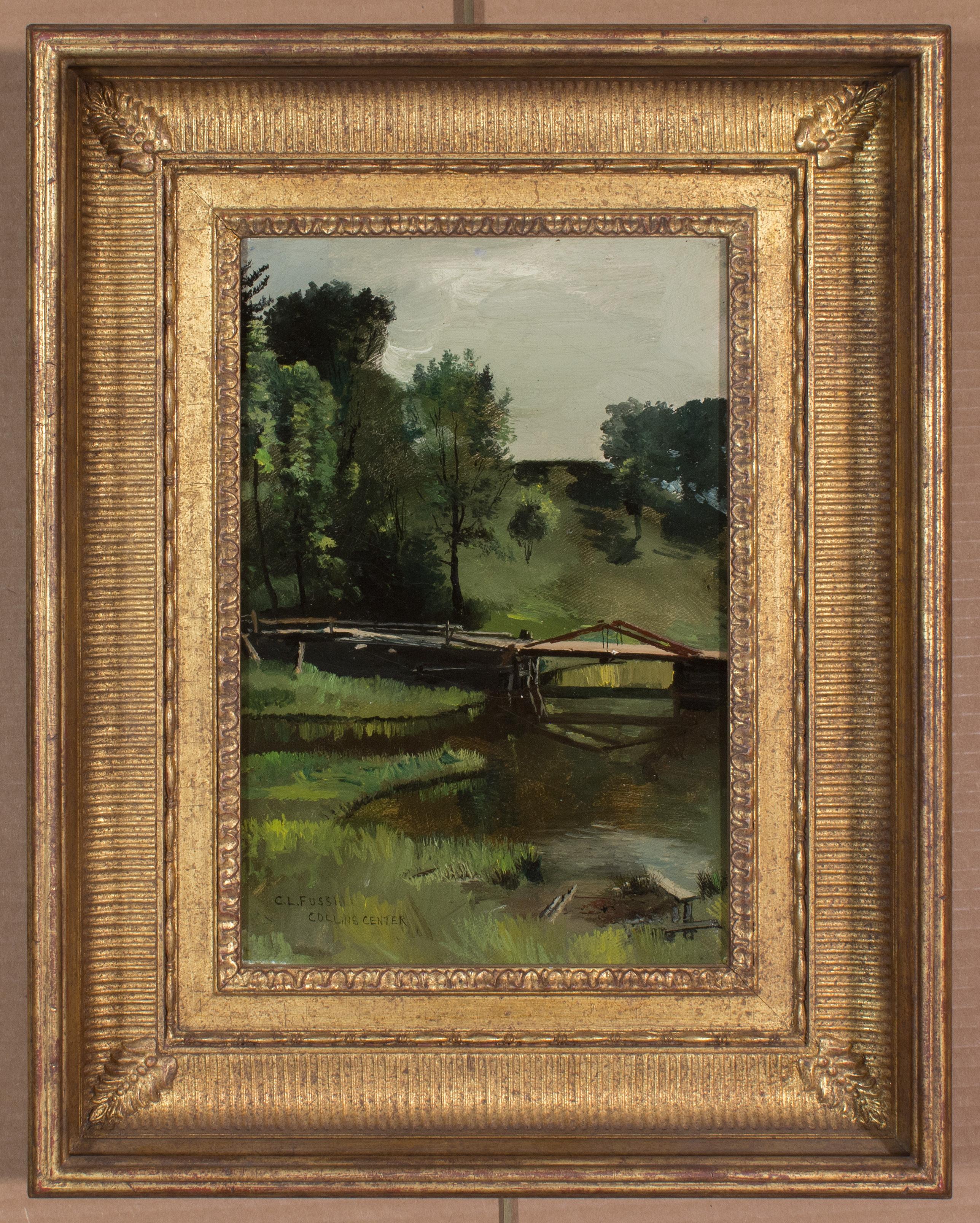 Charles Lewis Fussell
(Amerikaner, 1840-1909)
Collins Center, NY
Öl auf Leinwand, 11 3/4 x 8 Zoll
GERAHMT: 18 x 14 Zoll (ca.)

Charles Lewis Fussell wurde in West Vincent, Chester County, Pennsylvania, als Sohn eines bekannten Quäker-Arztes geboren.