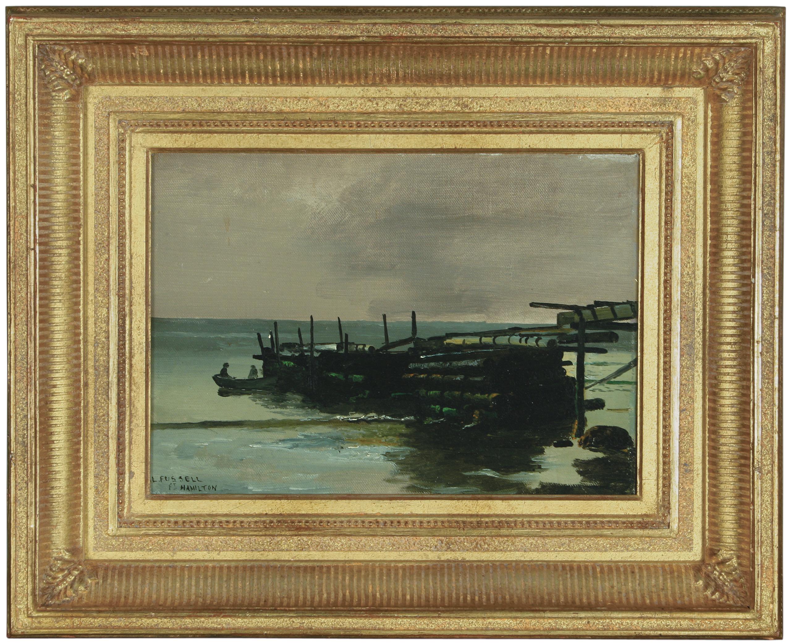 Petite peinture à l'huile du XIXe siècle de Fort Hamilton, Brooklyn