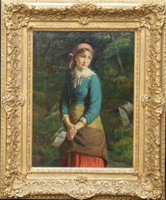 Portrait of a Young Girl with Letter - British Victorian art oil painting