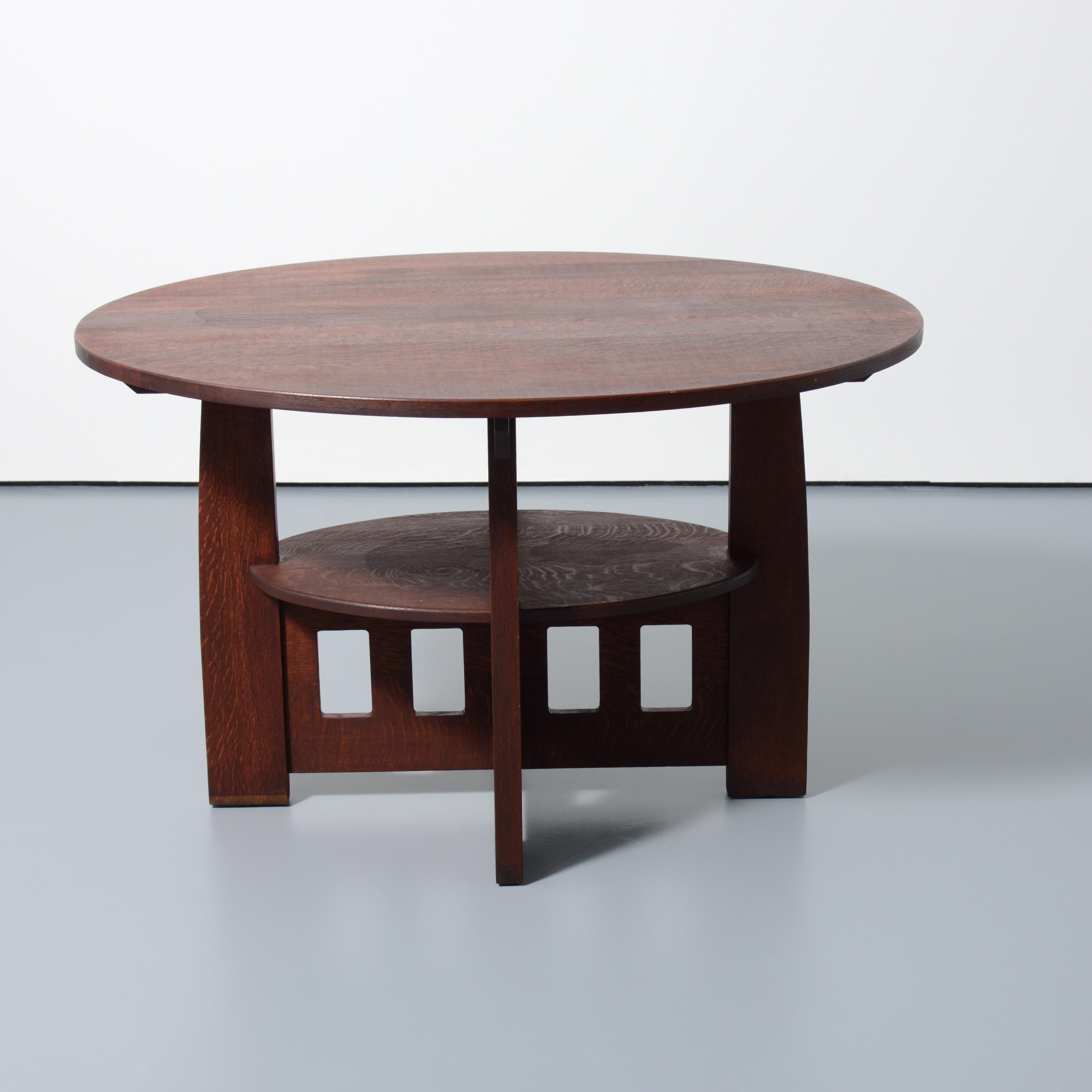 Artist/Designer; Manufacturer: Charles P. Limbert (1854-1923); Charles P. Limbert Co.
Marking(s); notes: signed 
Materials: fumed oak
Dimensions (H, W, D): 29.5