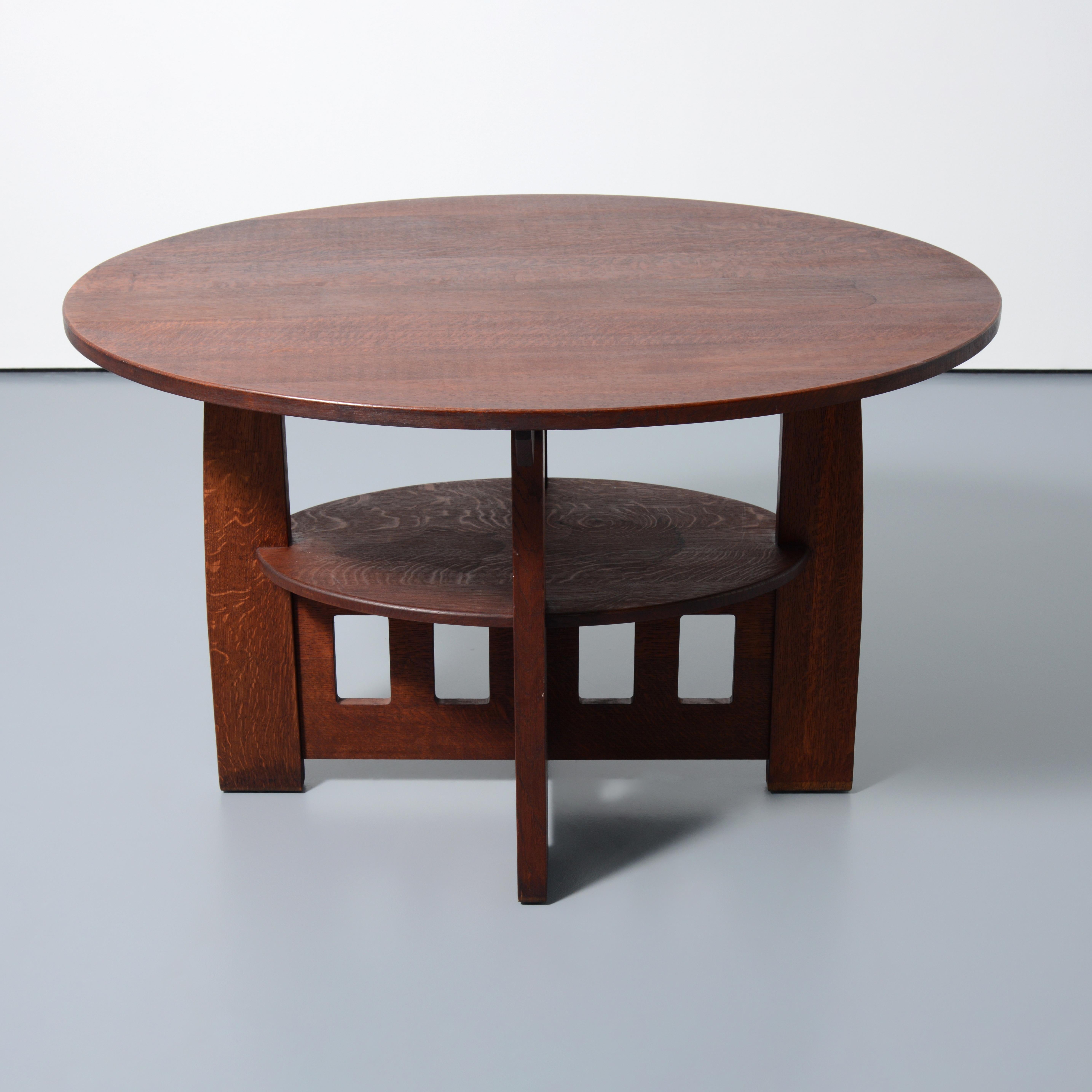 Oak Charles Limbert Cut-Out, Double-Oval Center Table For Sale