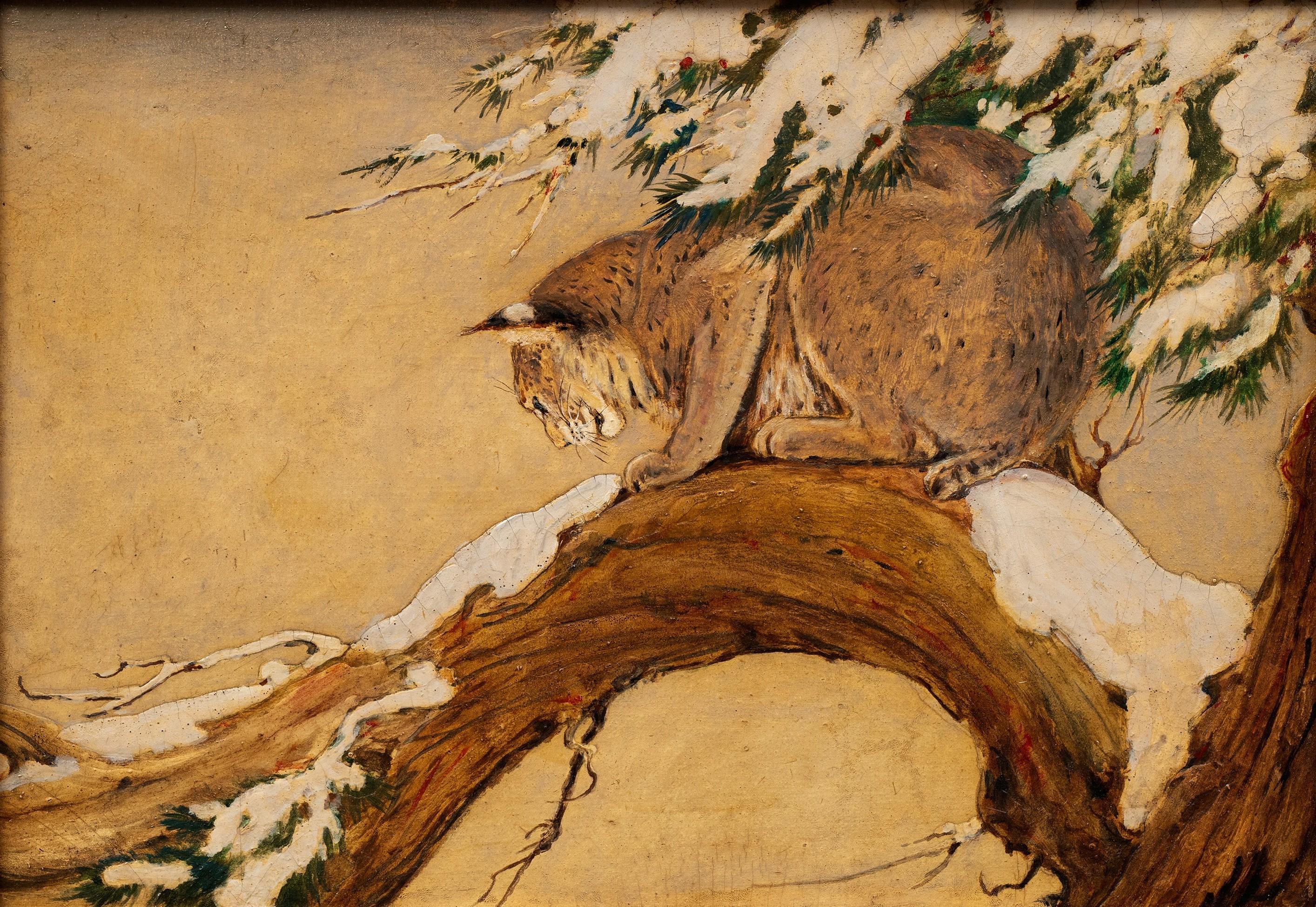 Peinture d'un lynx dans un arbre Charles Livingston Bull (américain, 1874-1932) en vente 1