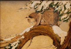 Painting of a Lynx in a Tree Charles Livingston Bull (American, 1874-1932)