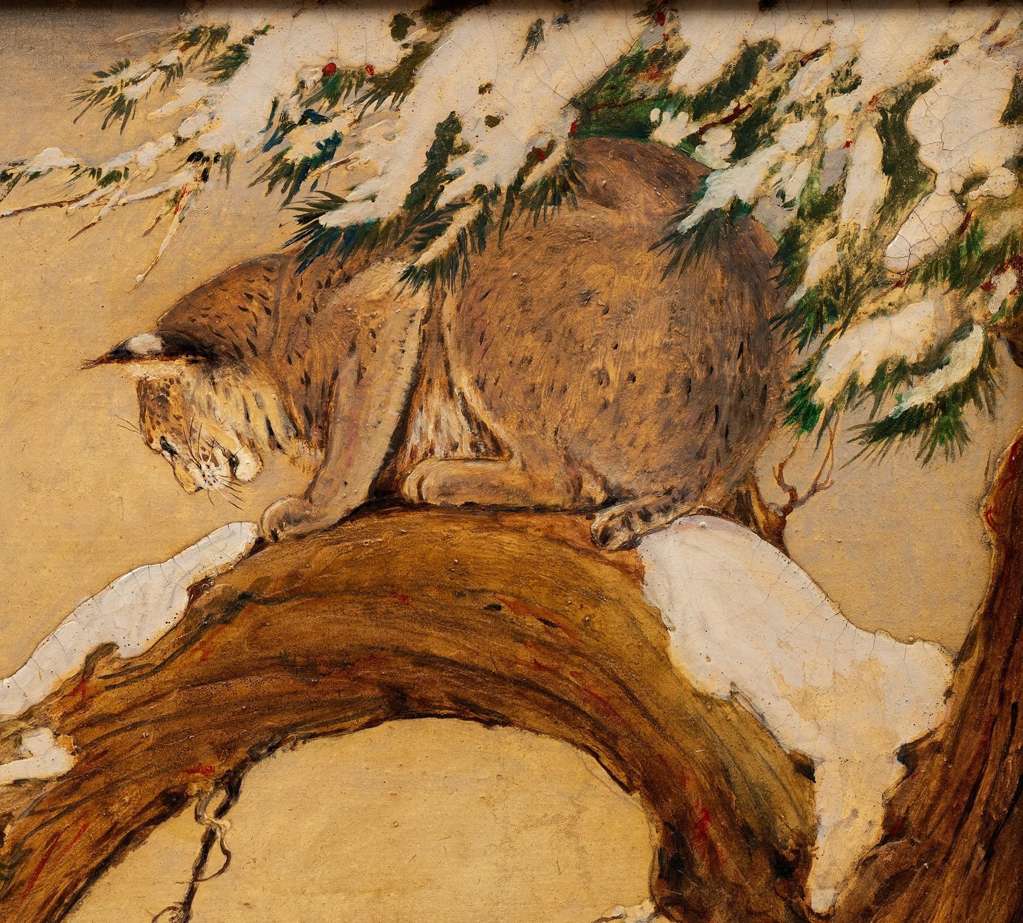 Peinture d'un lynx dans un arbre Charles Livingston Bull (américain, 1874-1932) en vente 2