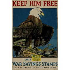 Antique 1917 original poster by Charles Livingston Keep Him Free By War Savings Stamps