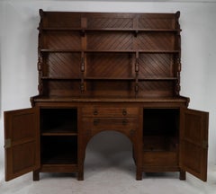 Charles Locke Eastlake Arts & Crafts Oak Dresser with Shelves and Carved Florets