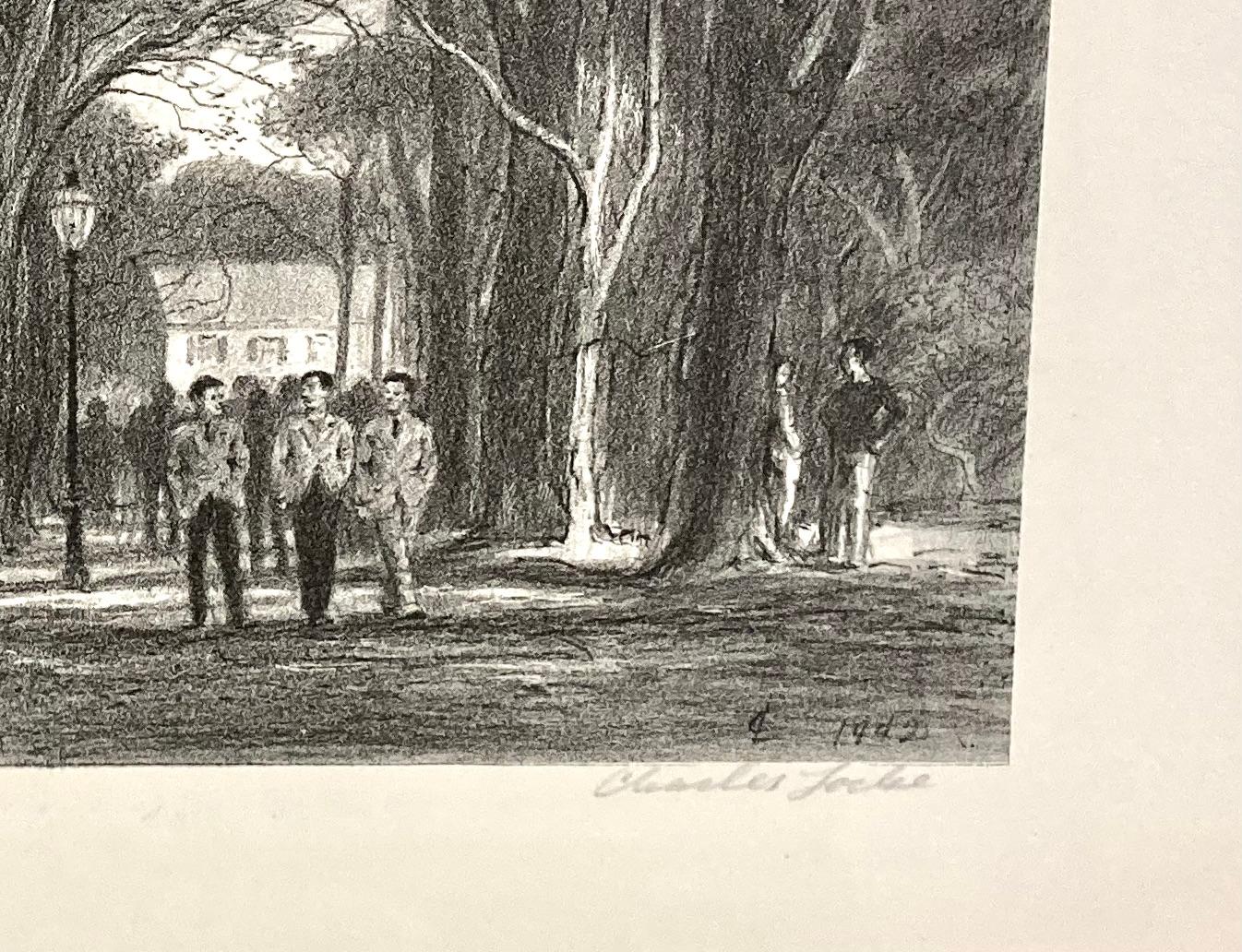 This lithograph is signed in pencil under the image at the lower right. Just above that, in the image, are the artist's initials and the date, 1942.

This well-known walkway on the Princeton campus goes through some of it's most historical areas.