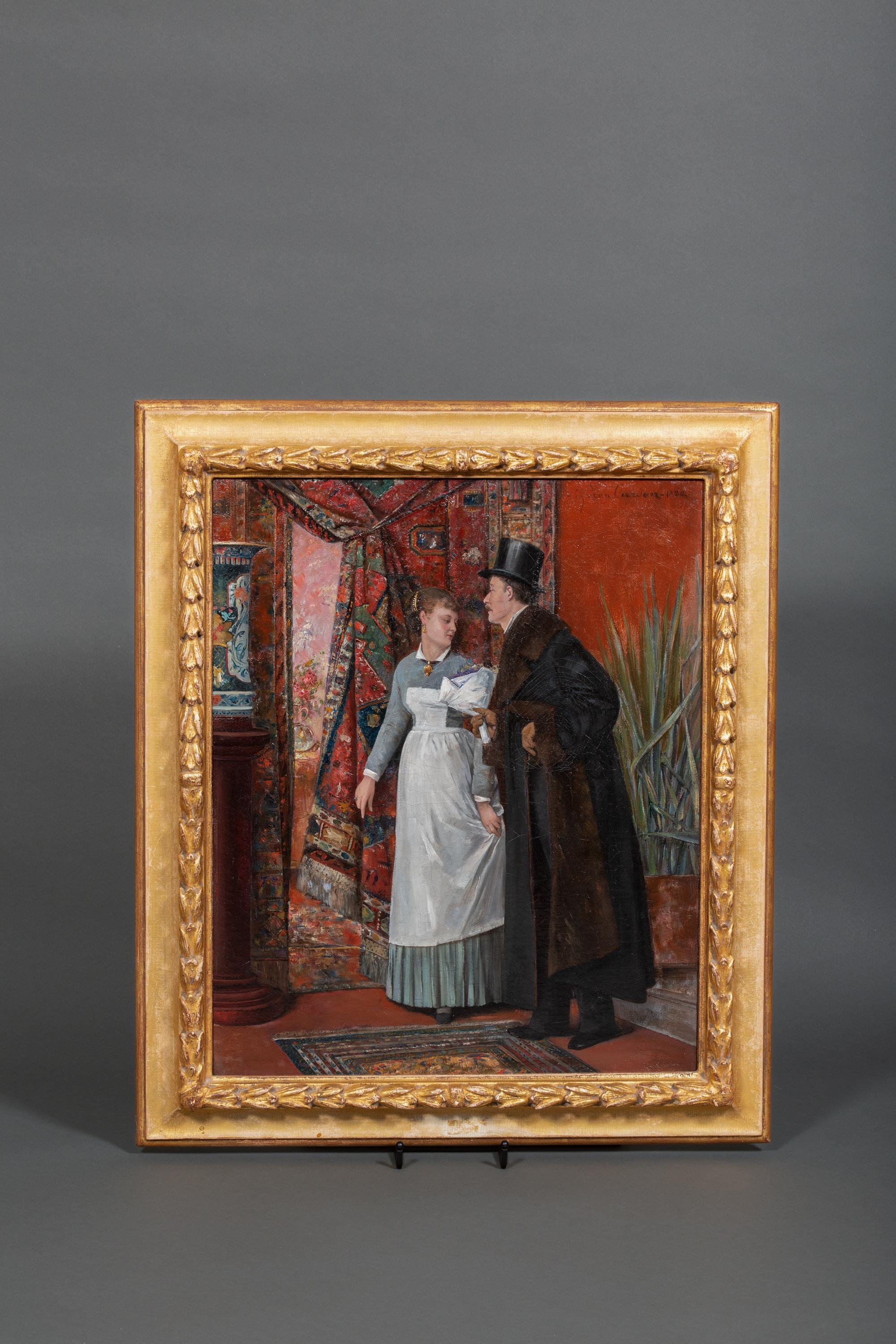 'A Gentleman and a Maid' by Charles Léon Cardon (1850 – 1921) signed, dated 1880 For Sale 1